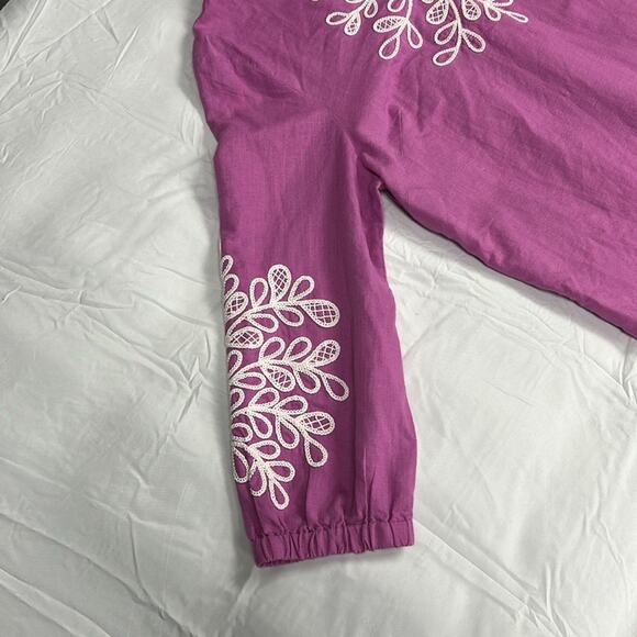 Talbots Embroidered Linen Blend Balloon Sleeve Tunic Size Large Boho Pink Resort - Picture 4 of 8